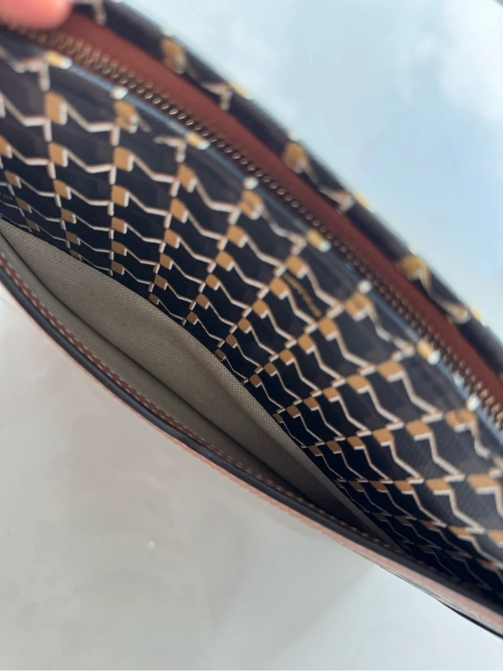 Moynat M Nomad Pouch (brown M monogram canvas with leather trim and wrist strap)